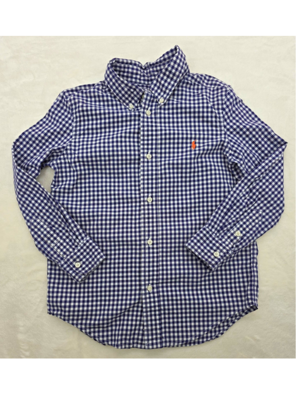 Ralph Lauren Boys Button Down Shirt Size 6 Navy Gingham Preppy Classic